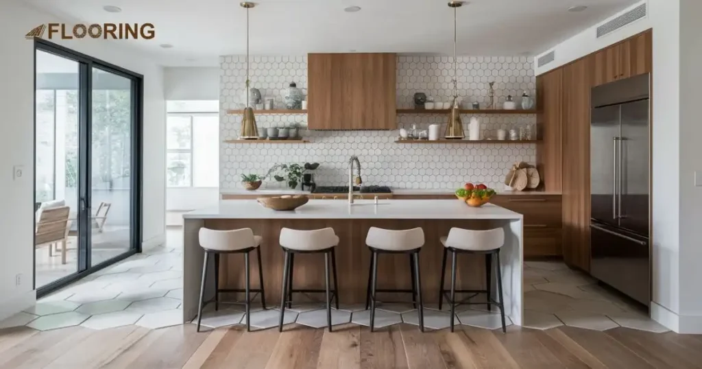 Chevron Wood and Geometric Tile Transition