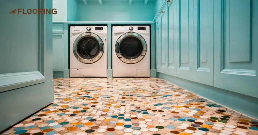 Colorful Penny Tiles for Laundry Room Flooring