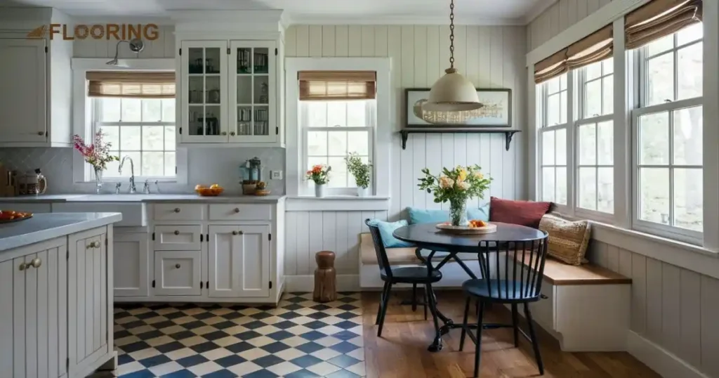 Cottage Kitchen Flow - Checked Tile to Laminate