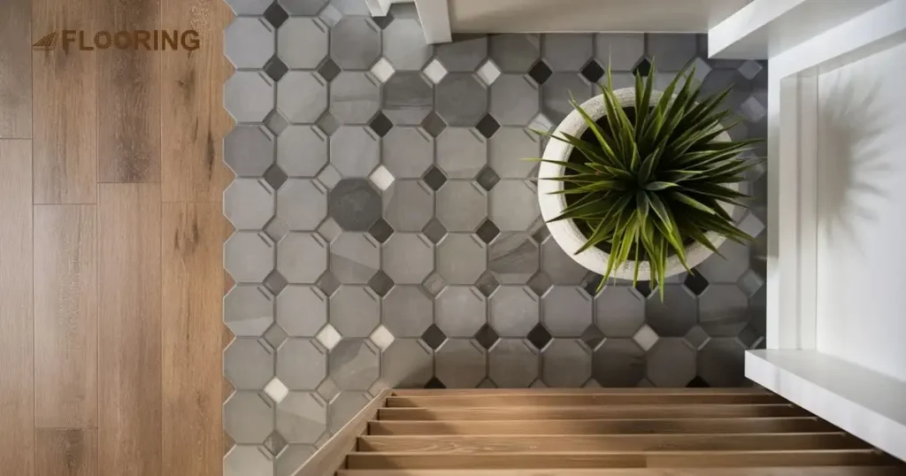 Gray Hex Tiles and Faux Wood