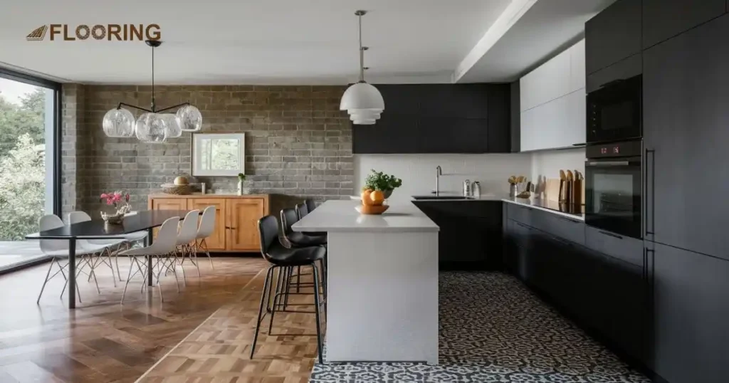 Sleek Black Kitchen - Printed Tile to Parquet