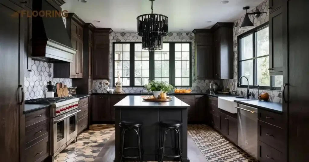 Stained Kitchen with Printed Hex Tiles